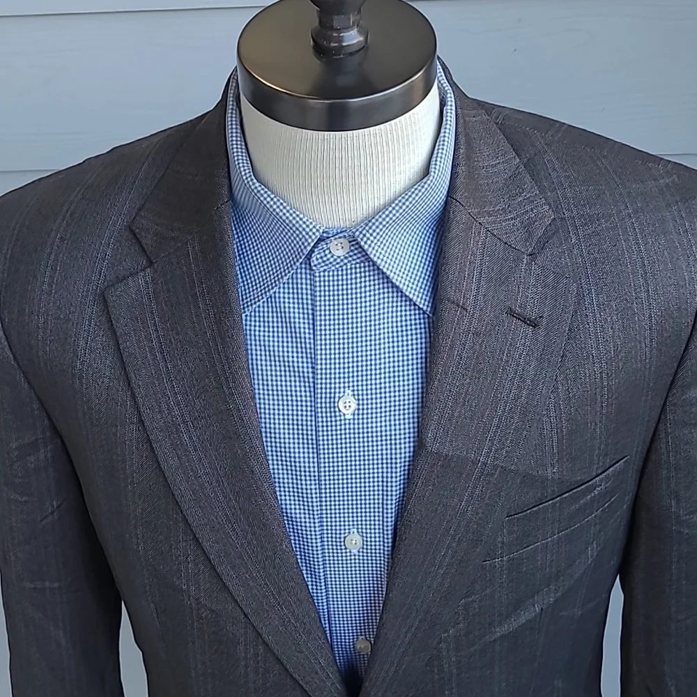JOHN VARVATOS Dark Brown‎ Grey Striped Worsted Wool Sz 42 L Sport Coat Blazer